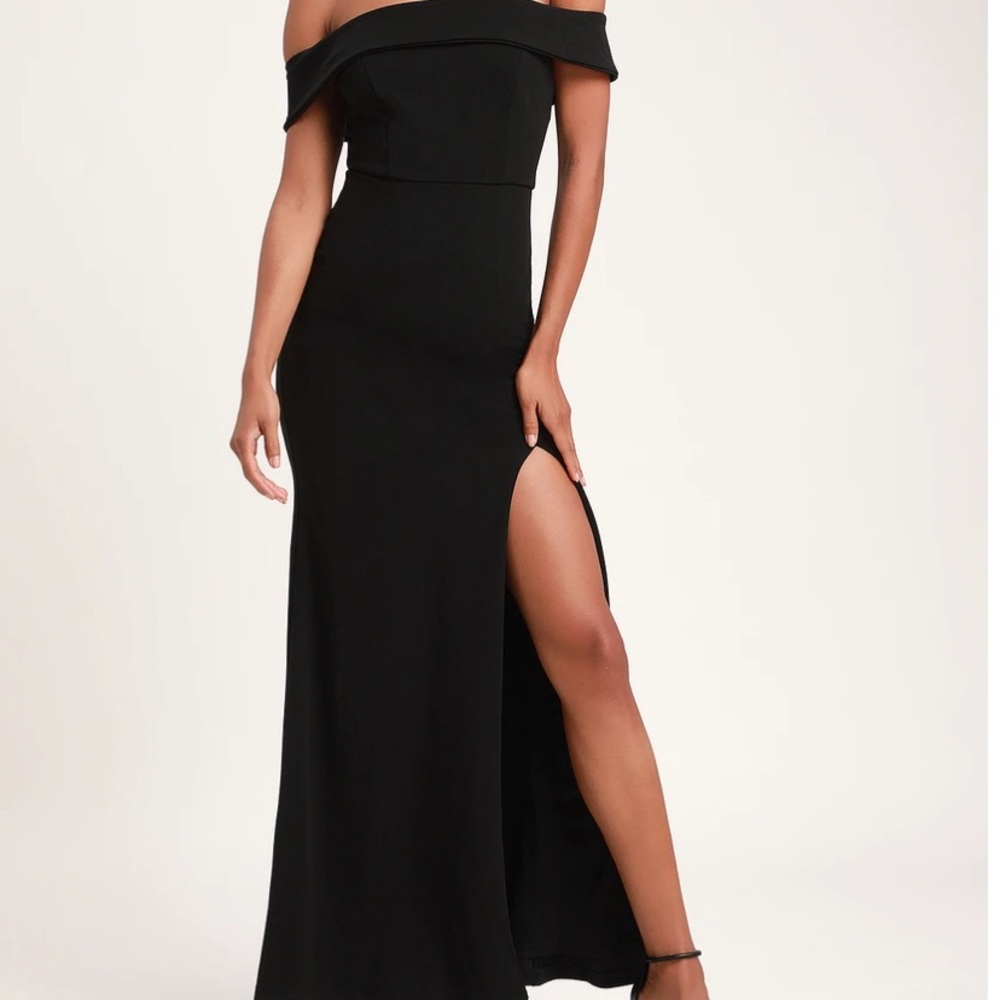 Lulu’s black Off The Shoulder Aveline dress
